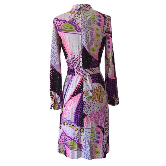 Vintage 1970s Dress Womens Purple Pink MCM Hippie Psychedelic Retro Anika XS/S - Picture 2 of 16
